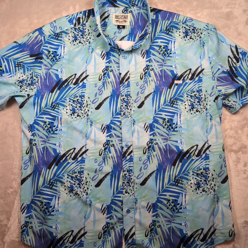 RSVLTS La Croy Button Up Short Sleeve Shirt Mens 3XL Kunuflex Blue Beach Cruise